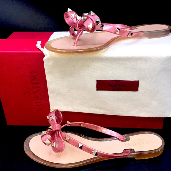 Holiday SALE🎁 Valentino Shimmery Pink Rock studded Sandals - Picture 1 of 5